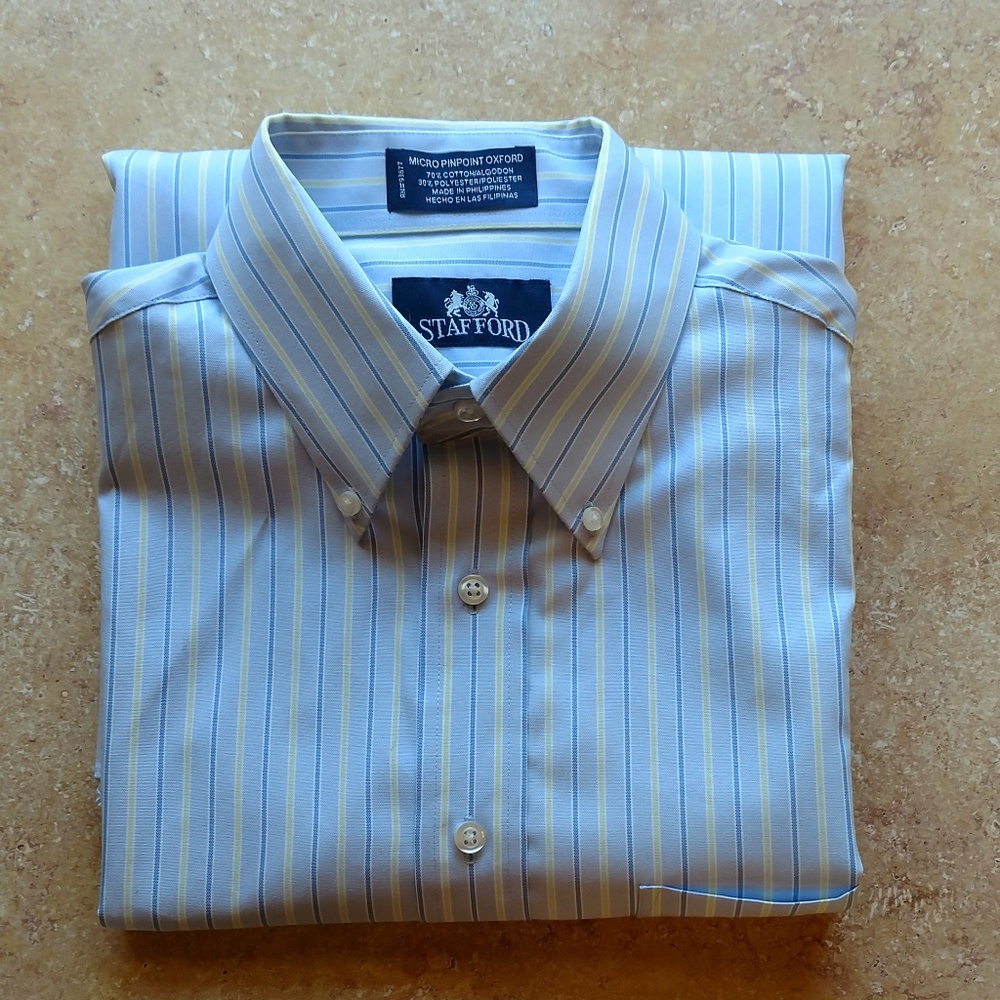 Stafford Light Blue Stripe Long Sleeve Dress Shirt